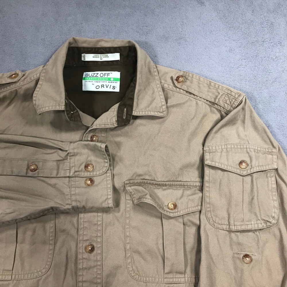 Vintage Orvis Safari Shirt Men's Medium Brown Long Sleeve Button Up